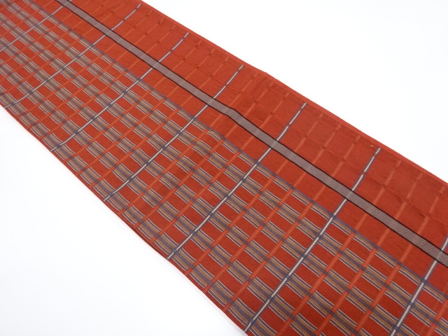 手織り紬　間道織り出し袋帯